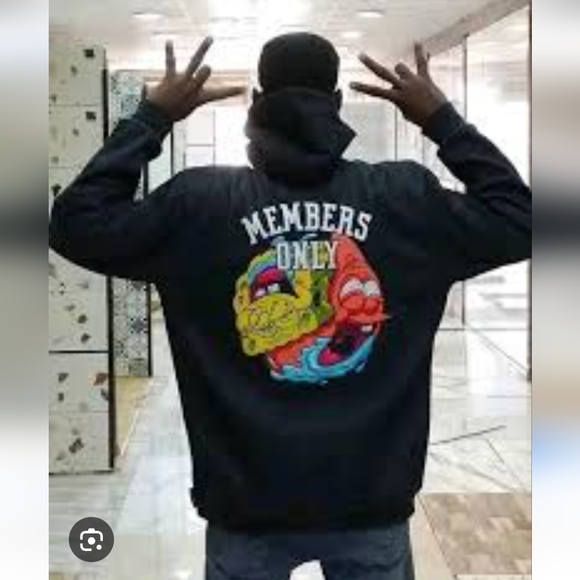 MEMBERS ONLY X NICKELODEON SPONGEBOB SQUAREPANTS hoodie L black Limited Y2k Rock - Picture 1 of 12